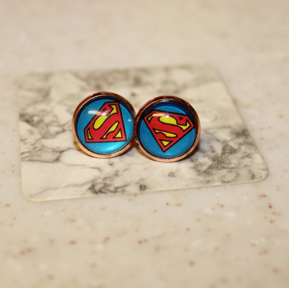 Blue superman stud earrings